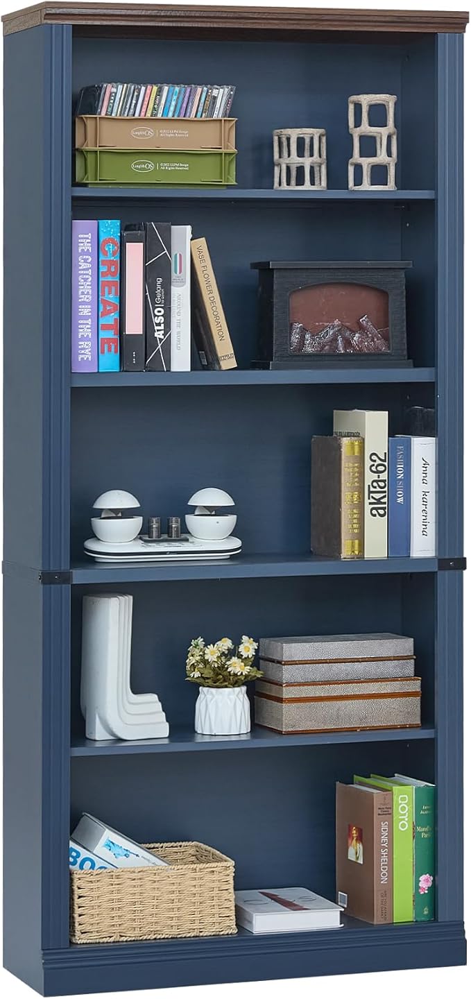 RWYHG 70" Blue Tall Bookshelf Set of 2, 5-Tier Thick Wooden Book Shelf - Image 9