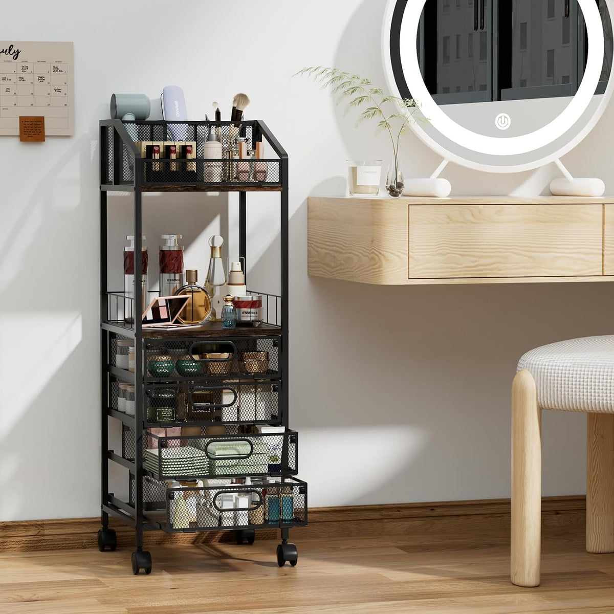 HapiRm Makeup Organizer Storage Cart - Floor Skincare Make Up Storage with 4 ...