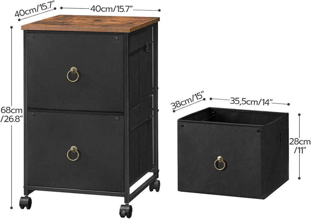 HOOBRO 2 Drawer Mobile File Cabinet, Rolling Printer Stand, Vertical Filing Cabinet, Office Drawers, Filing Cart for Home Office, A4/Letter Size, Nonwovens Drawer, Black and Rustic Brown BFK20WJ01