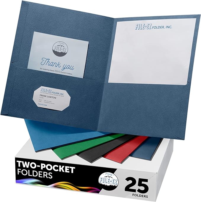 FILE-EZ Two-Pocket Folders, Textured Paper, Letter Size by FILE-EZ