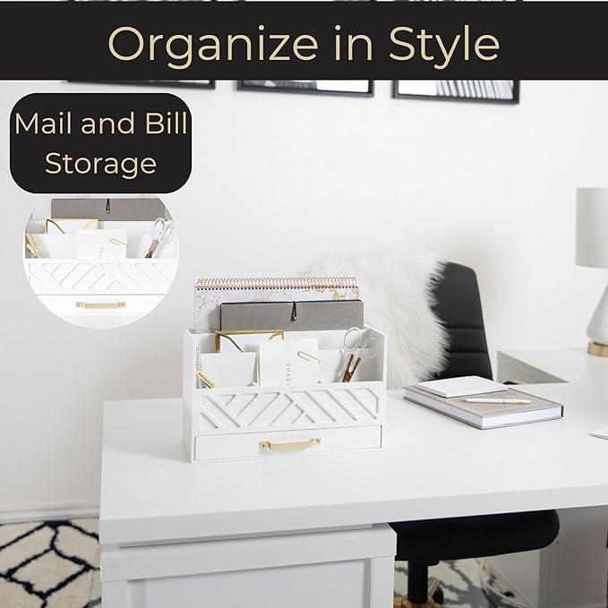 BLU MONACO White Wooden Mail Organizer - Image 2