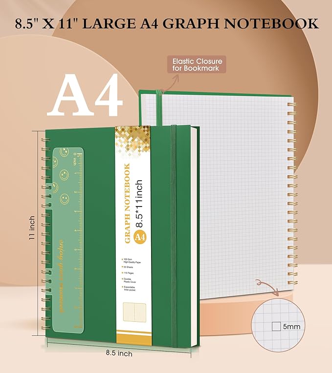 Graph Paper Notebook, Spiral Notebook Journal 8.5” x 11”, A4 Large Grid - Image 2