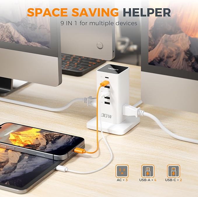 Charging Station 30W, TESSAN 9-in-1 Charger Blocks - Image 2