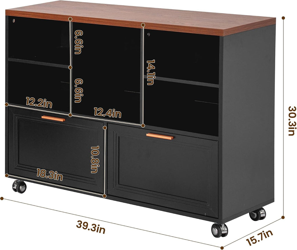39.3" Lateral File Cabinet with Wheels,Ample Storage Space,Modern Filing Cabinet with 2 Drawers for Legal/Letter/ A4 Size