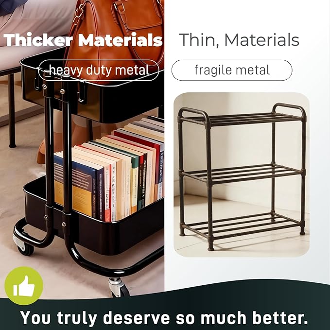 LiWNYRK 2 Tier Cart with Wheels Heavy Duty Metal Rolling Storage Cart - Image 4