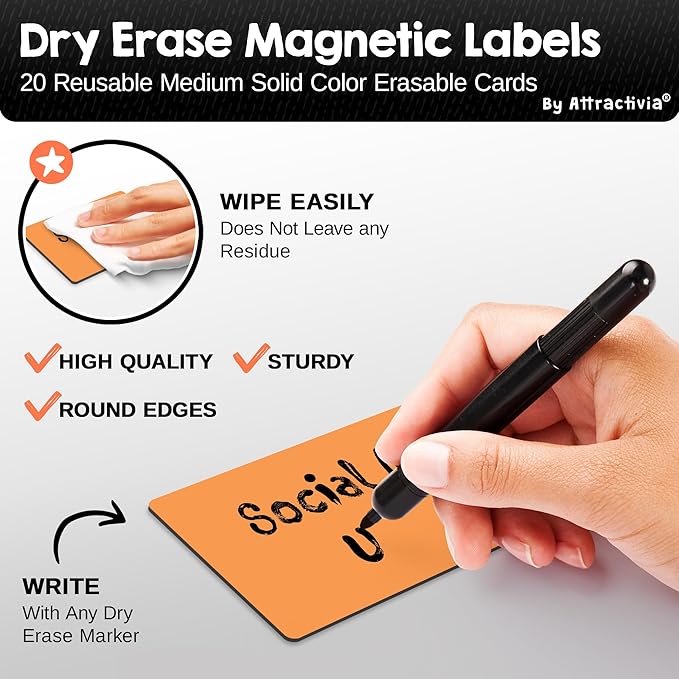 Attractivia Dry Erase Magnetic Labels 3.7 x 2.8 in, Solid Colors, Medium Dry - Image 2
