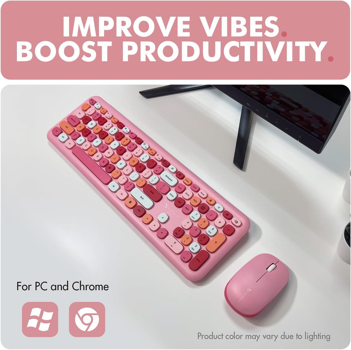 X9 Pink Keyboard and Mouse Wireless Combo - Retro Typewriter Keyboard and Mou...