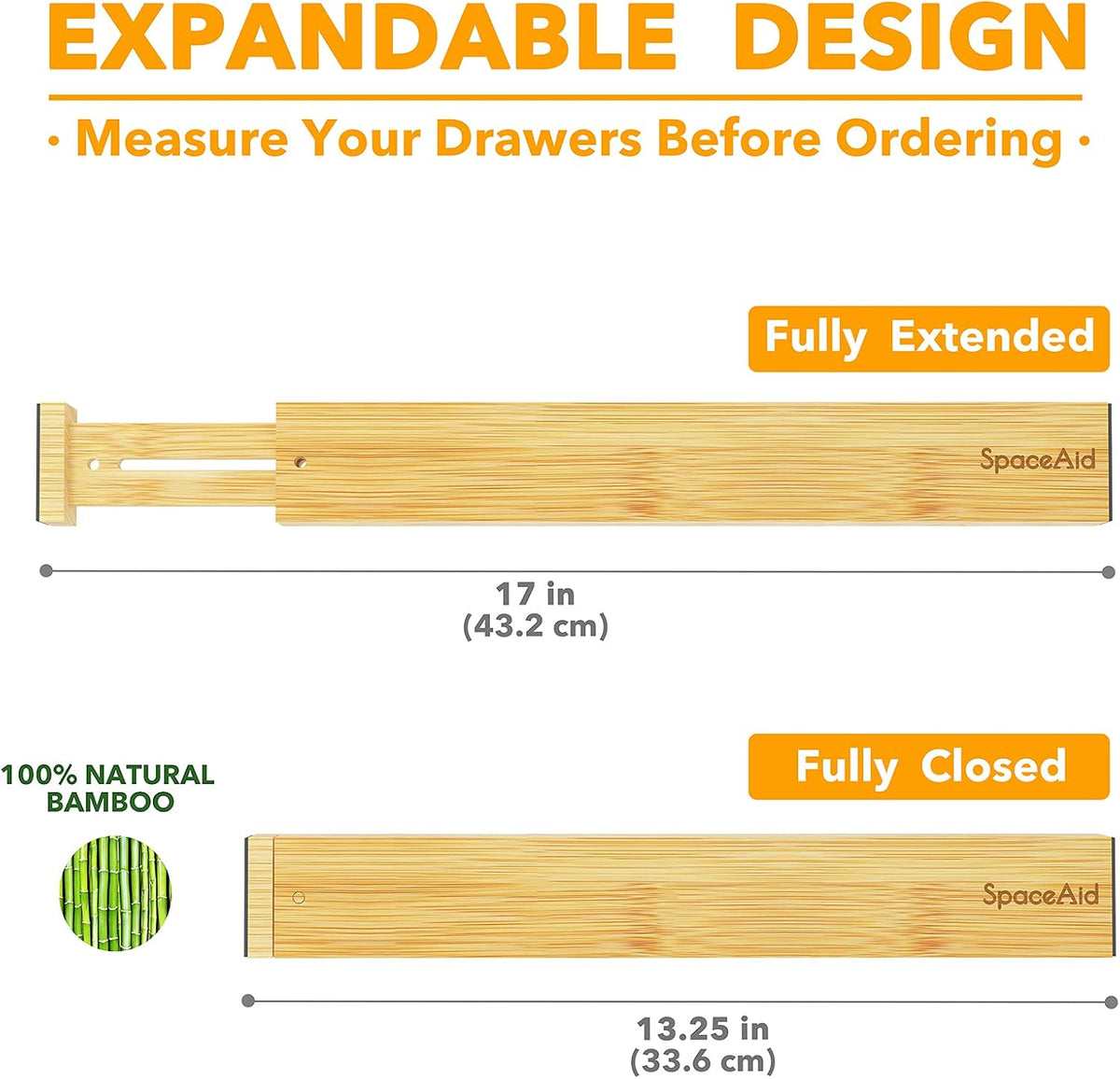 SpaceAid Bamboo Drawer Dividers (Need 2.35" Deep Drawer) Kitchen Adjusta...