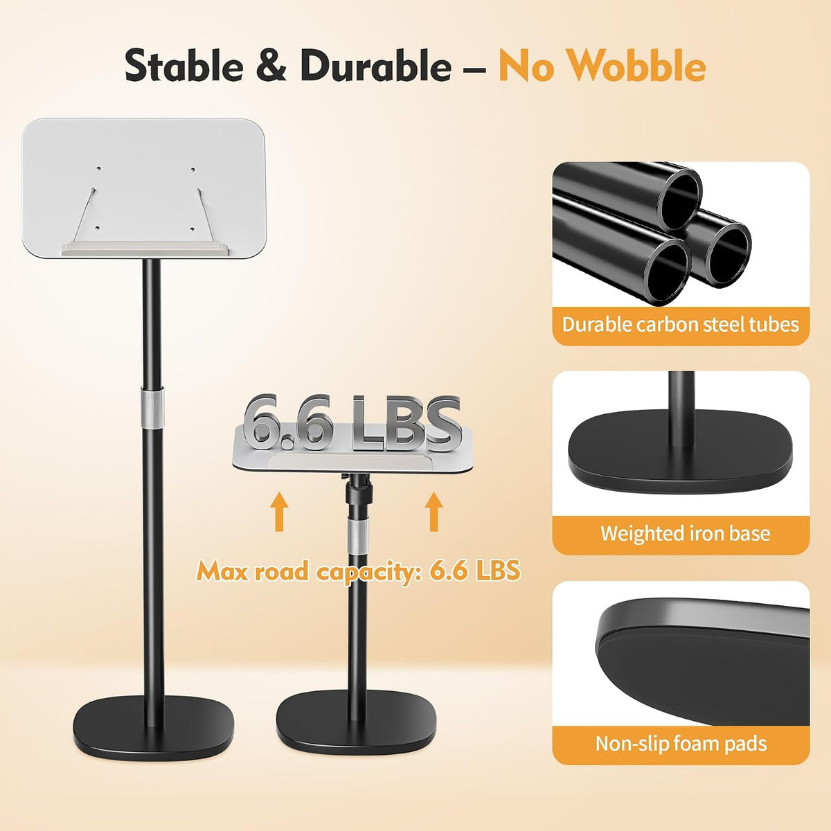 Floor Book Stand for Reading, Height Adjustable 26”-56”Music Stand