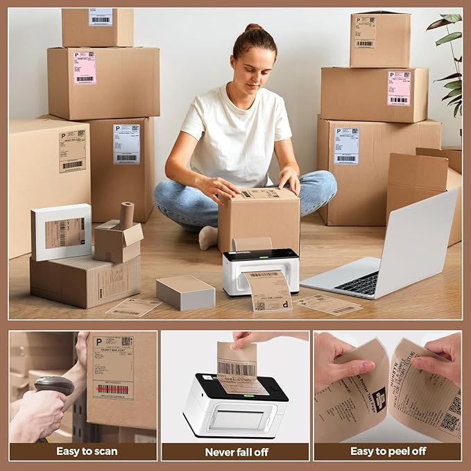 MUNBYN Brown 4"x6" Direct Thermal Shipping Labels, Commercial Grade Permanent - Image 6