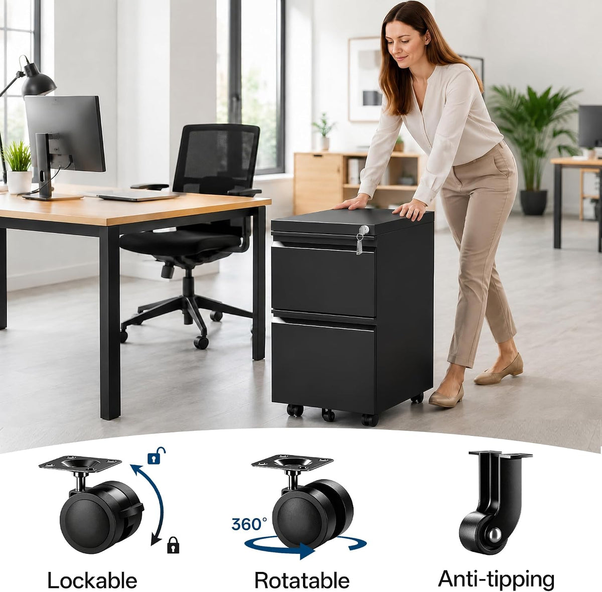 fully assembled 2 drawer mobile file cabinet with, package contents