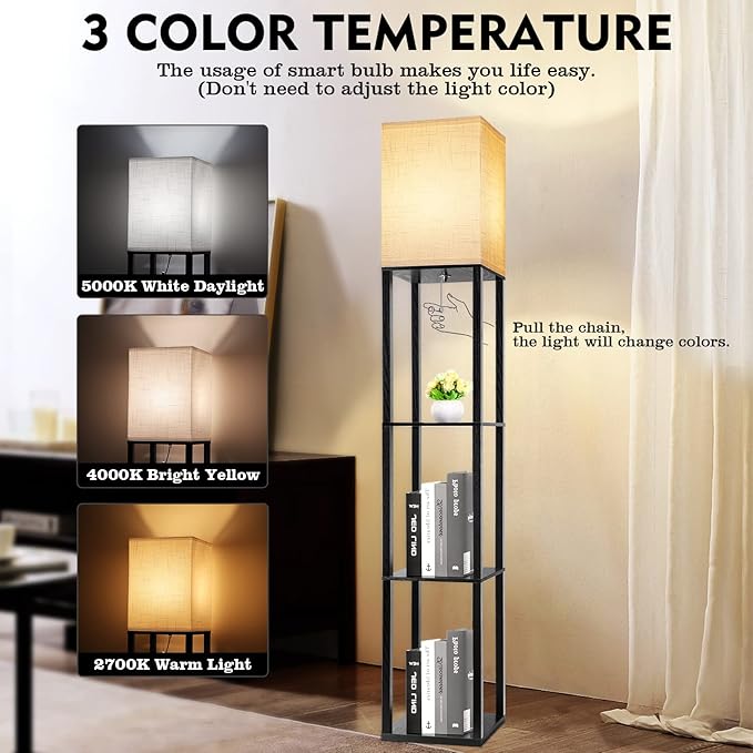 RUNTOP Floor Lamp with Shelves, Shelf Lamp with 3 Color Temperature LED Bulb - Image 2