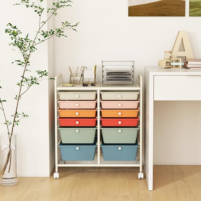 LDAILY 12 Drawer Rolling Storage Cart, Craft Cart Organizer on Wheels w/Metal - Image 8