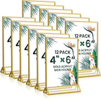 4x6 Gold Acrylic Sign Holder, 12 Pack Wedding Table Number Holder Stands by Unknown