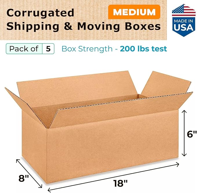 Medium Shipping & Moving Boxes 18 x 8 x 6 inches - Image 2
