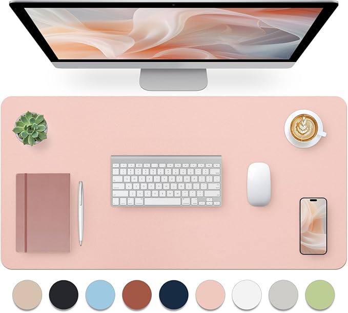 Blossoms Pink Desk Mat, Waterproof Non-Slip Leather Desk Pad, Large Mouse Pad by Bloss
