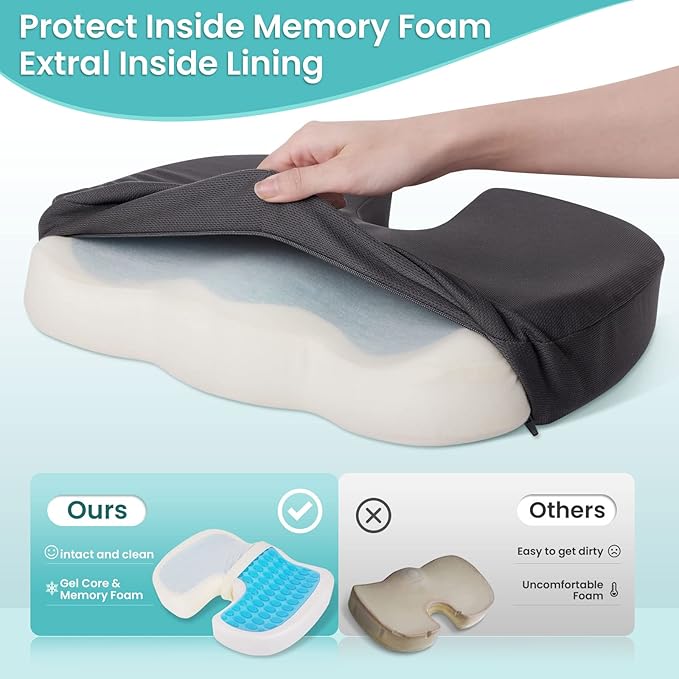 Office Chair Seat Cushion, Cooling Gel Enhanced Memory Foam Cushion - Image 4