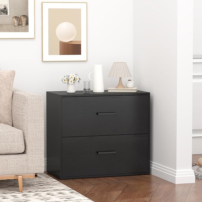 FATIGOS Lateral File Cabinet, Wood Black File Cabinet - Image 8
