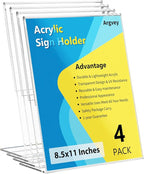 Argvey 4 Pack Acrylic Sign Holder 8.5x11, Desktop Papers Menus Frame Flyer by Argvey