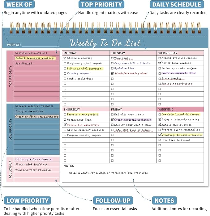 104 Pgs Weekly To Do List Notepad, 52 Duplex-Printed Undated Sheets 100 - Image 2