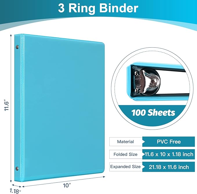 0.5-inch 3-Ring Binder with 2 Interior Pockets, 0.5'' Basic Binders Holds US - Image 2