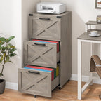 3 drawers tall farmhouse file cabinet with wheels shown in use