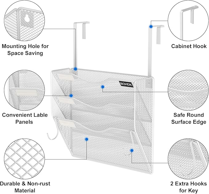 BOHDK Wall File Organizer, 3 Tire Hanging File Folder Mail Organizer, Vertical - Image 6