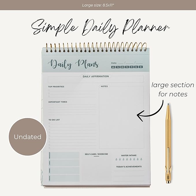 Spiral Daily Planner Agenda Notepad -100 Undated Tear-Off Sheets -Desk Notepad - Image 5