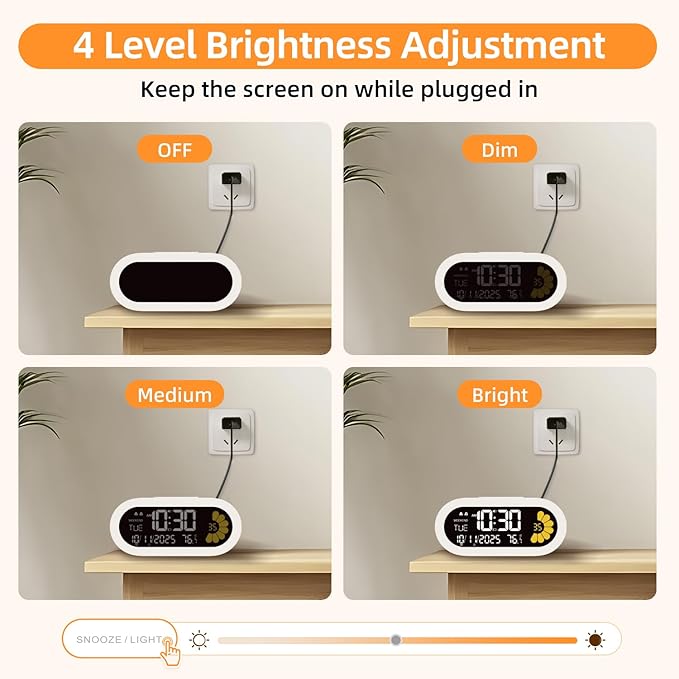 DOOMAY Digital Alarm Clock for Bedroom: Dual Alarm Bedside Clock VA LCD Display - Image 4