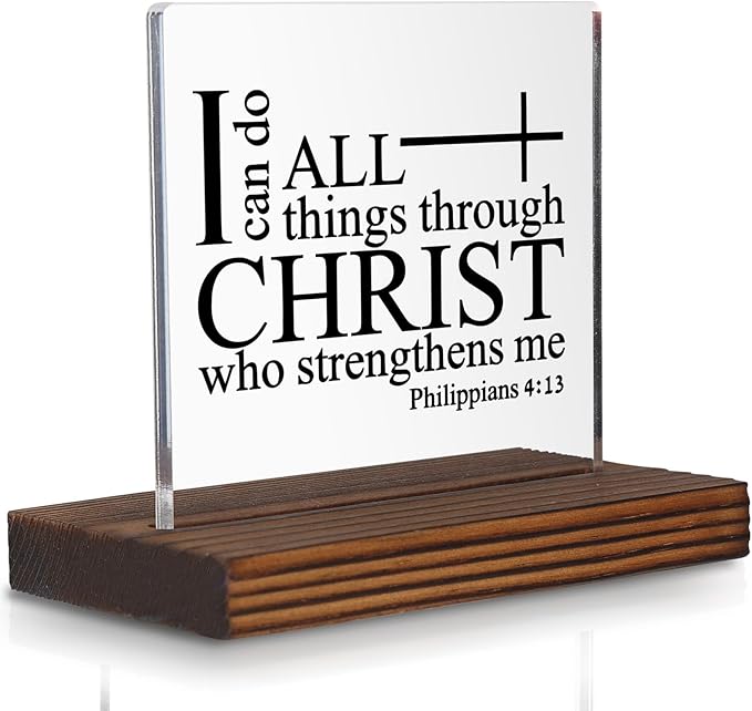 Philippians 4:13 Desk Sign, Christian Bible Verse Decor I Can Do All Things by Pariveca