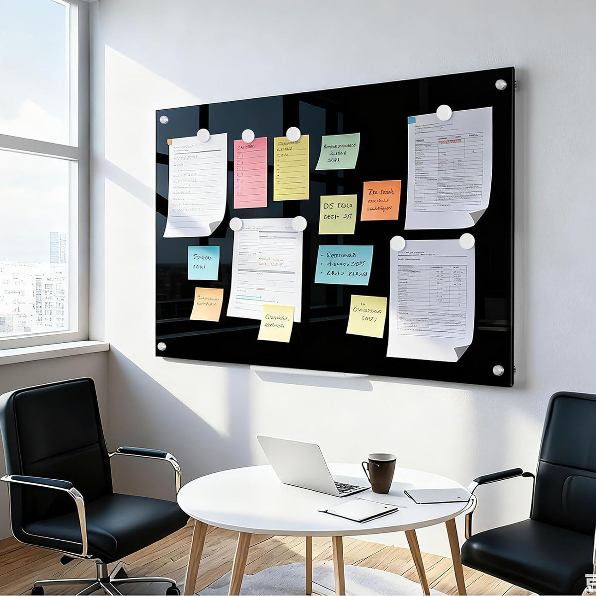 36” x 24” Black Dry Erase Board, Magnetic Tempered Glass Board