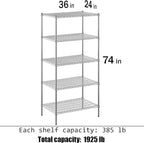 Regal Altair 24" Deep x 36" Wide x 74" Height Wire Shelving Kit | 5-Tier | NSF - Image 3