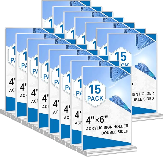 Acrylic Sign Holder 4x6, 15 Pack Clear Double Sided Menu Vertical Display Stand by HRSDEIE