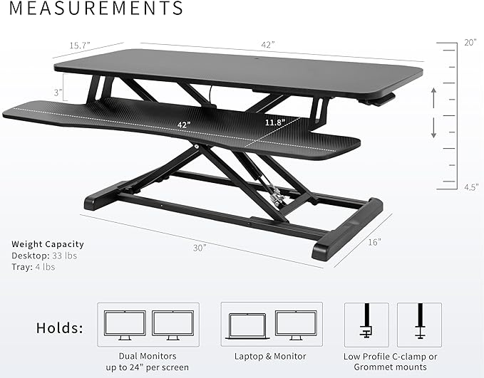 VIVO 42 inch Desk Converter, K Series, Height Adjustable Sit to Stand Riser - Image 3