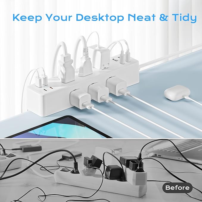 Flat Plug Desk Clamp Power Strip 10FT, 40W Total Fast Charging Station - Image 5