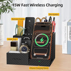 TopMade Wireless Charger Nightstand Organizer, Leather Desktop Organizers - Image 3