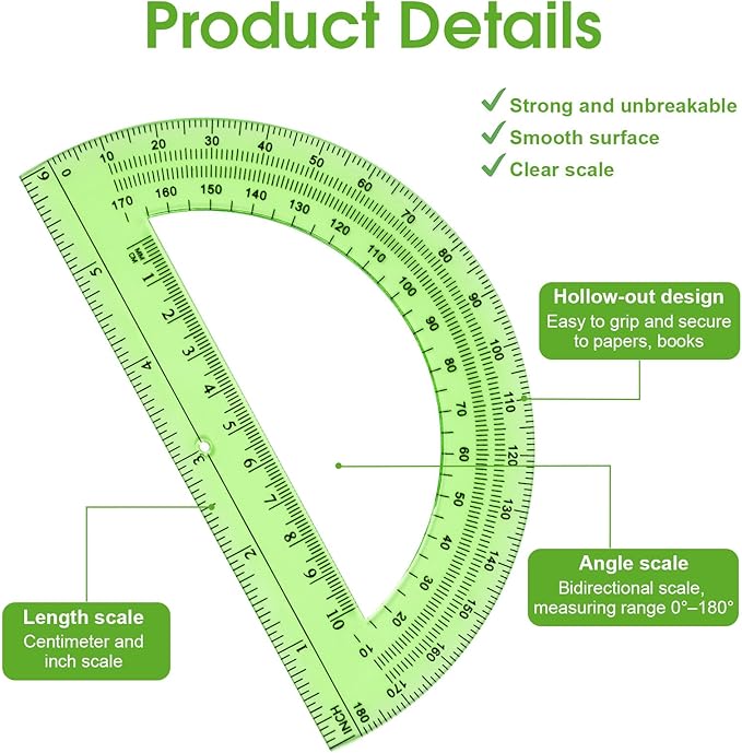 Hoiny 10 Pack Clear Protractor, 6 Inch Plastic Protractors, 180 Degrees - Image 3