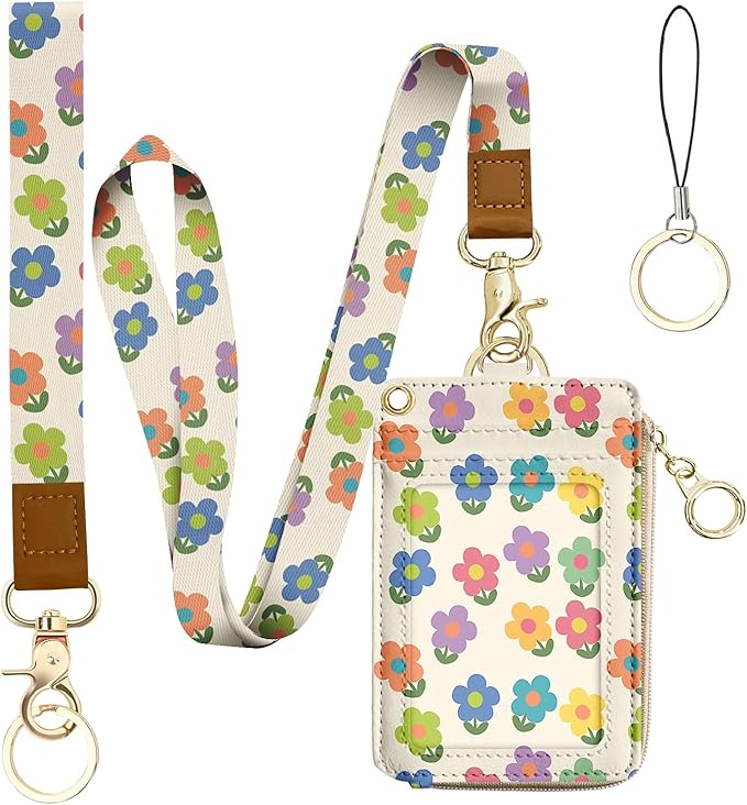 bolimoss 2-in-1 ID Badge Holder & Lanyard Wallet, Cute Floral Lanyard by BOLIMOSS