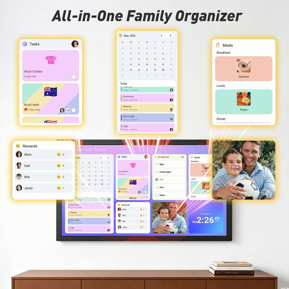 27" Digital Calendar Electronic-eCalendar WhiteBoard-Meal-Planner - Smar...