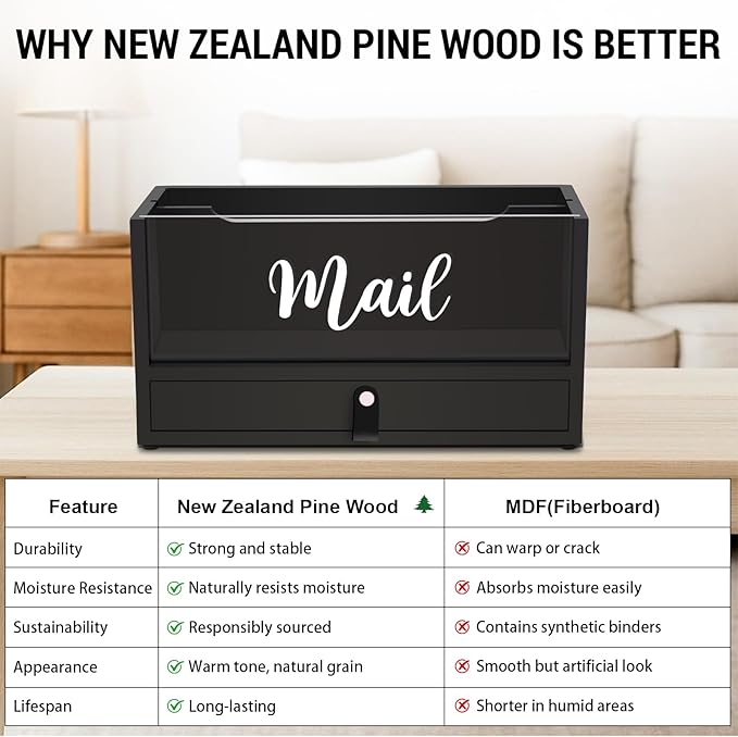Two-Layer Solid Wooden Mail Storage Organizer Holder - Image 5