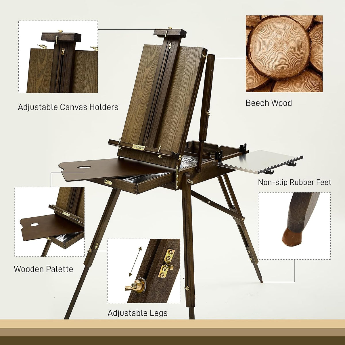 french easel for painting: deluxe beech wood plein on a desk or shelf