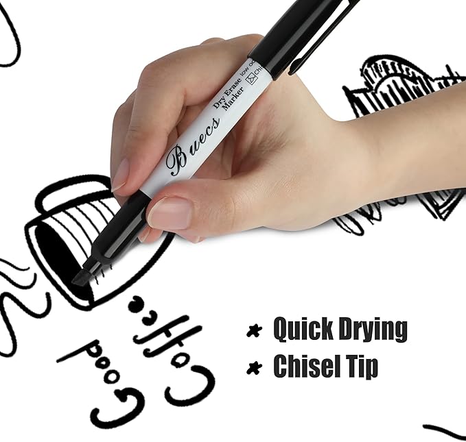 Buecs Black Dry Erase Markers, Chisel tip, Dry-Erase Boards, School Office - Image 7