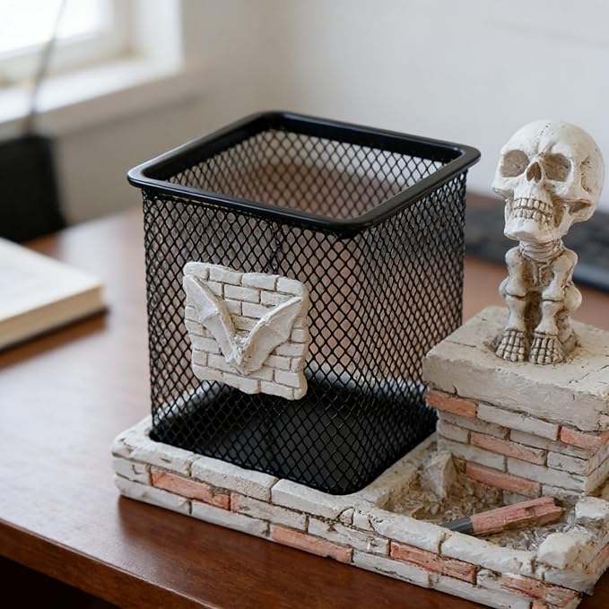 Daisylily Skull Pencil Holder, Skeleton Pen Cup, Mesh Pen Holder - Image 5