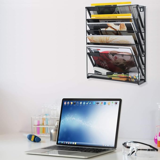 samstar Wall File Holder, 6-Tier Hanging Wall File Organizer Wall Mount Paper - Image 3