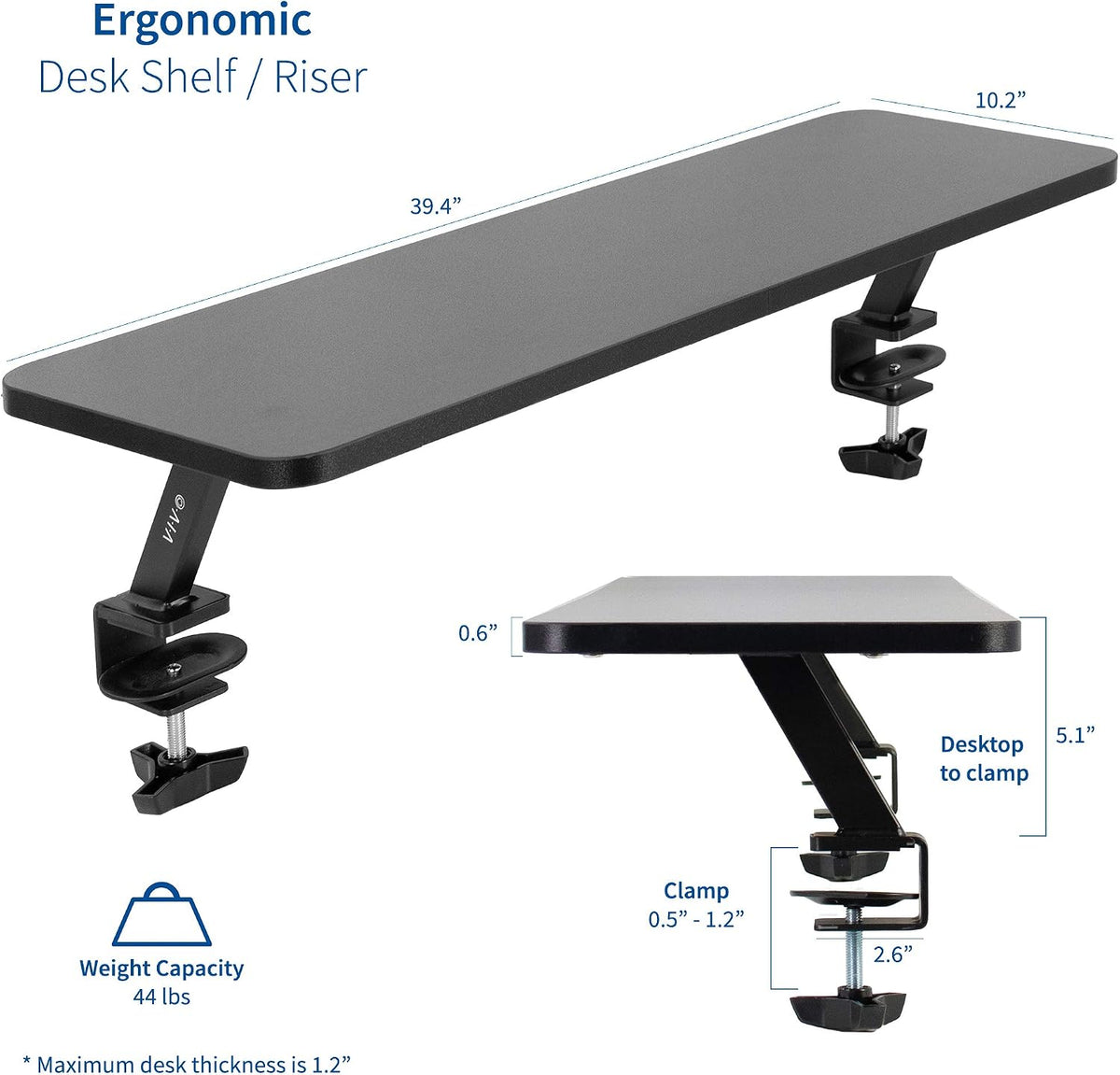 VIVO Clamp-on Small 40 in Ergonomic Desk Shelf
