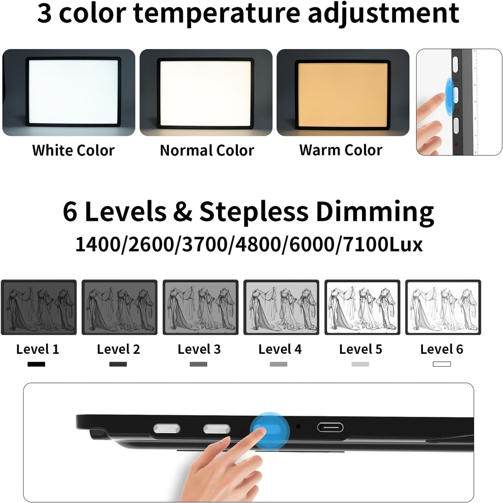 toheto rechargeable a4 light board with stand, super, close-up detail