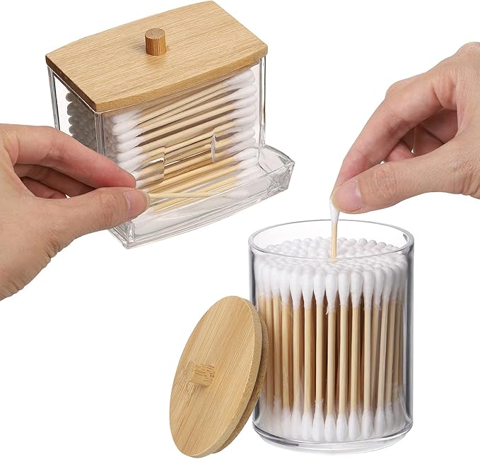 Tbestmax Qtips Holder Bathroom Container, 10/7 OZ Cotton Ball/Swabs Dispenser - Image 3