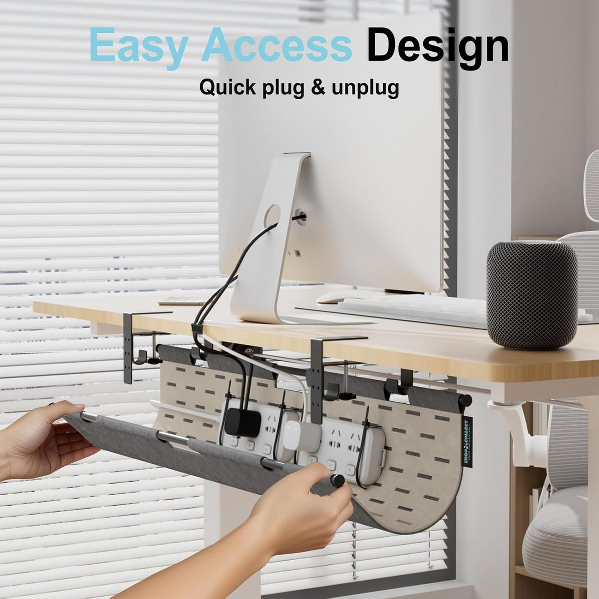 Under Desk Cable Management Tray No Drill, 30" Felt Standing Desk Cable ...