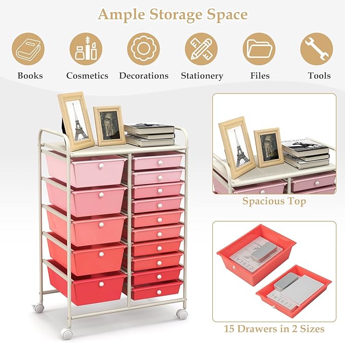 GLACER 15 Drawers Rolling Cart, Storage Cart - Image 6