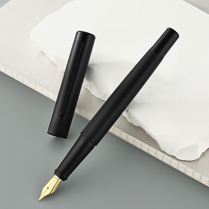 MCNTEIK Matte Black Forest Fountain Pen, Exquisite Vertical Grooving Design - Image 8
